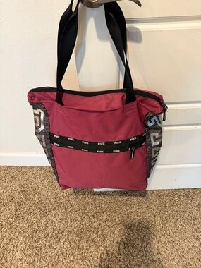 PINK Victoria's Secret Rose Tote with Black Straps and Logo Trim